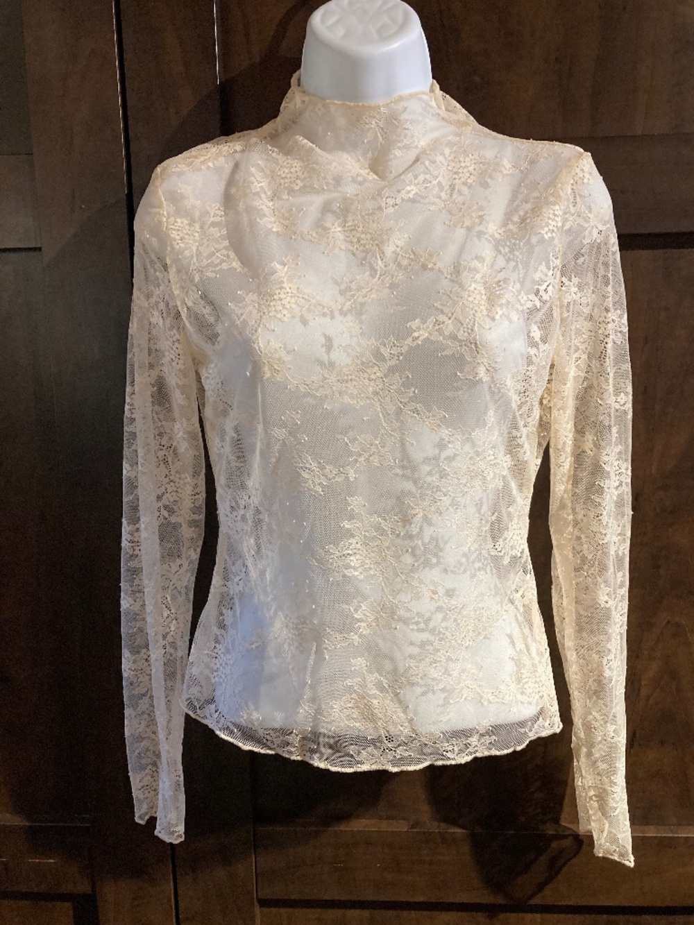 Lacy High-Necked Sheer Undershirt, Size S